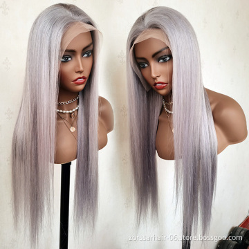 Hot Selling Colored Brazilian Hair Wigs Transparent HD Lace Wigs Human Hair Silver Gray Lace Front Wigs For Black Women